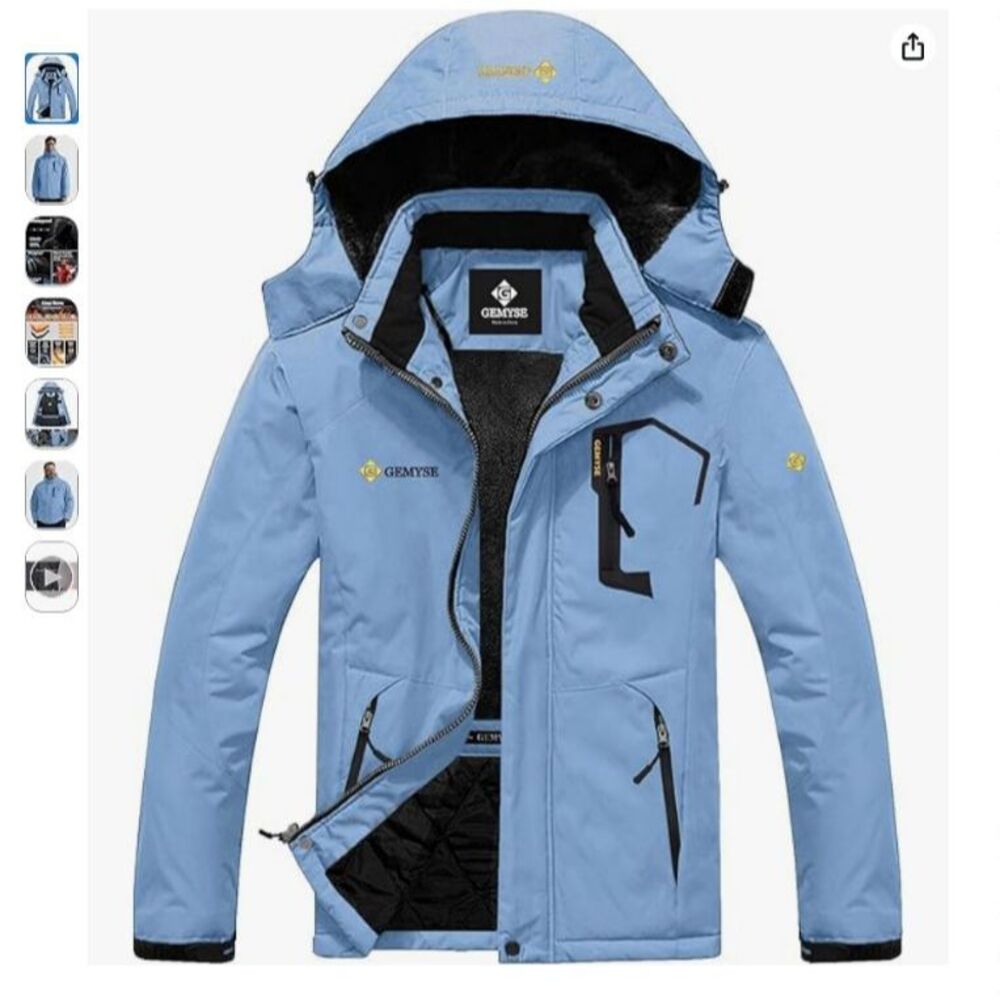 GEMYSE Men’s Waterproof Ski Jacket Blue Hooded Snow Coat 2XL NWT